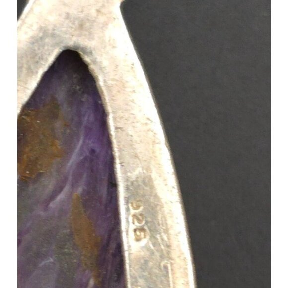 Sterling Silver 925 Teardrop Pendant With Purple Charoite Gemstone - Picture 4 of 7